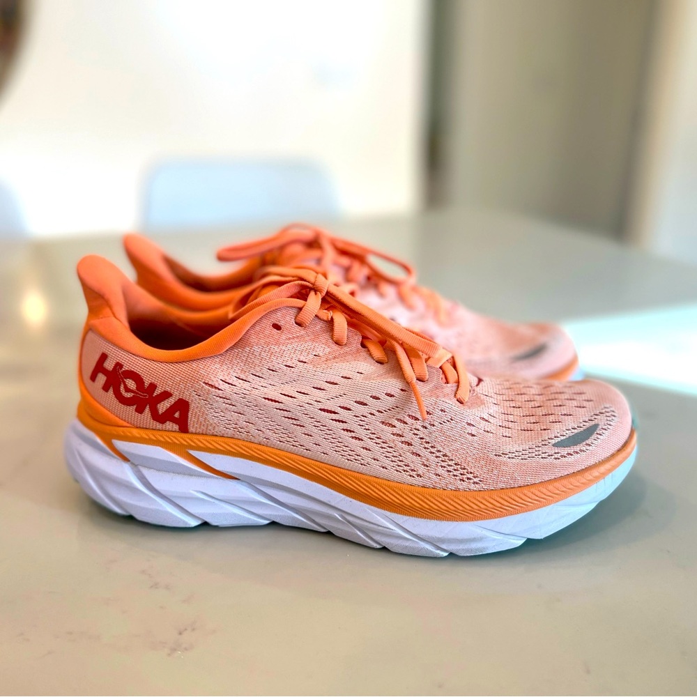 Hoka Clifton size 8.5 orange worn only a few times